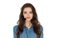 Smiling woman wearing a headset, customer service agent.