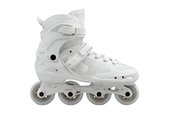 White inline skates, side view.