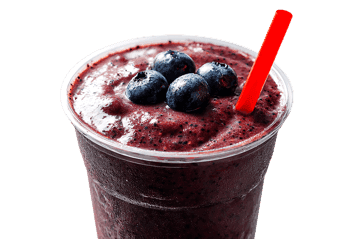 Delicious blueberry smoothie in a plastic cup with a red straw854.