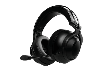 Stylish black gaming headset on dark background