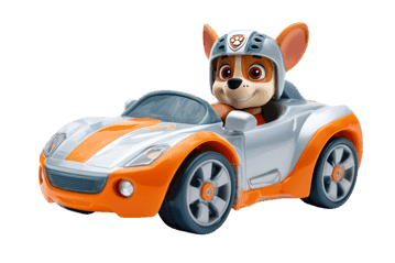 Cartoon dog in race car
