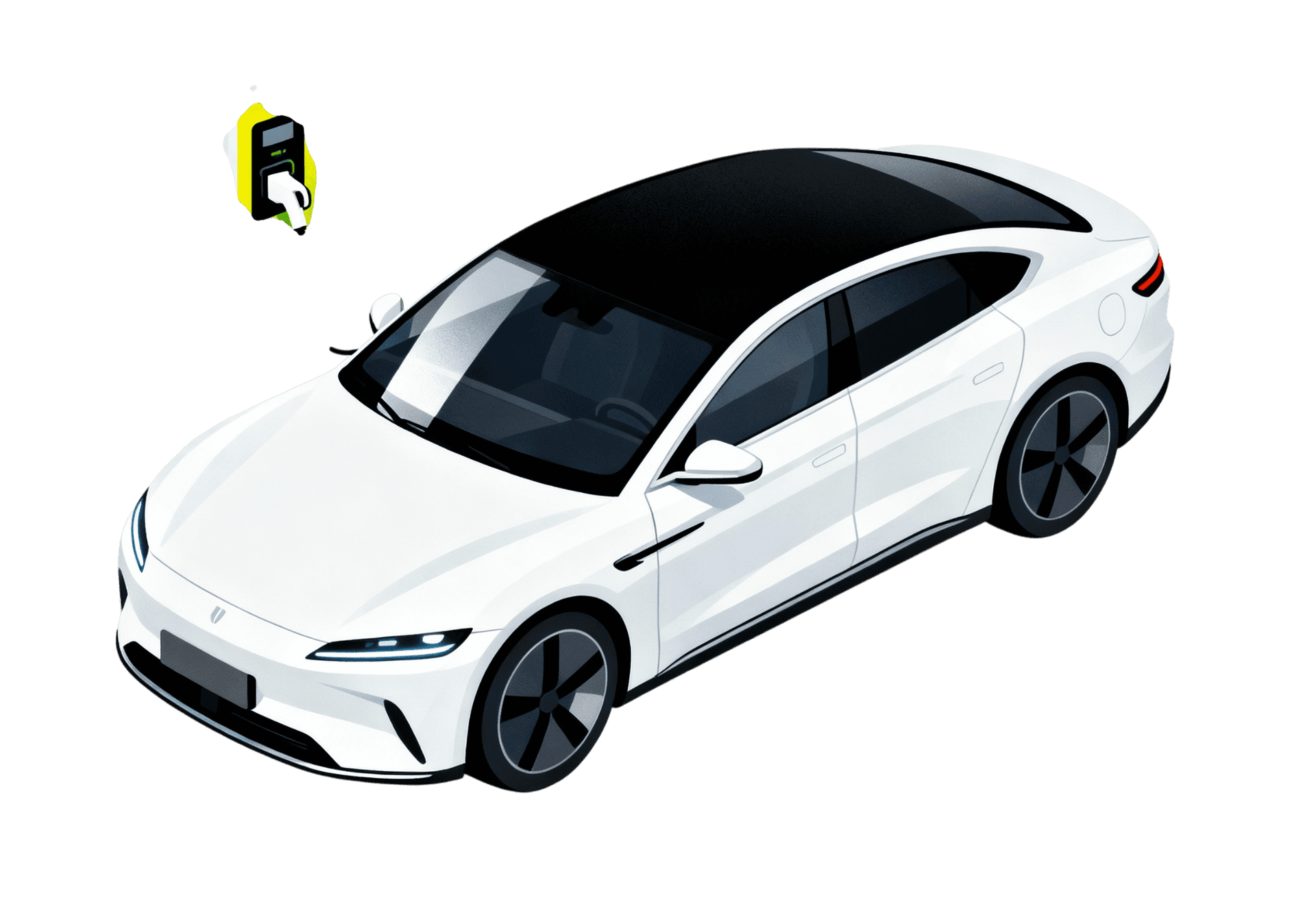 White electric car at charging point isometric illustration