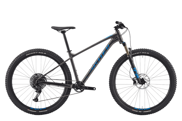 Gray and blue mountain bike for off road adventures