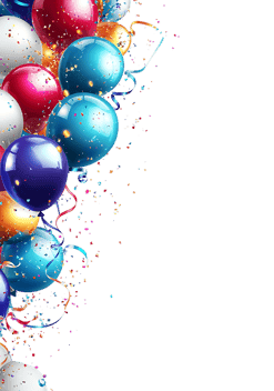 Festive balloons and confetti on black background