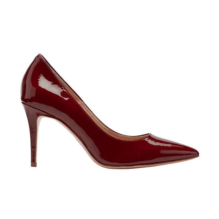 Classic burgundy patent leather pumps.