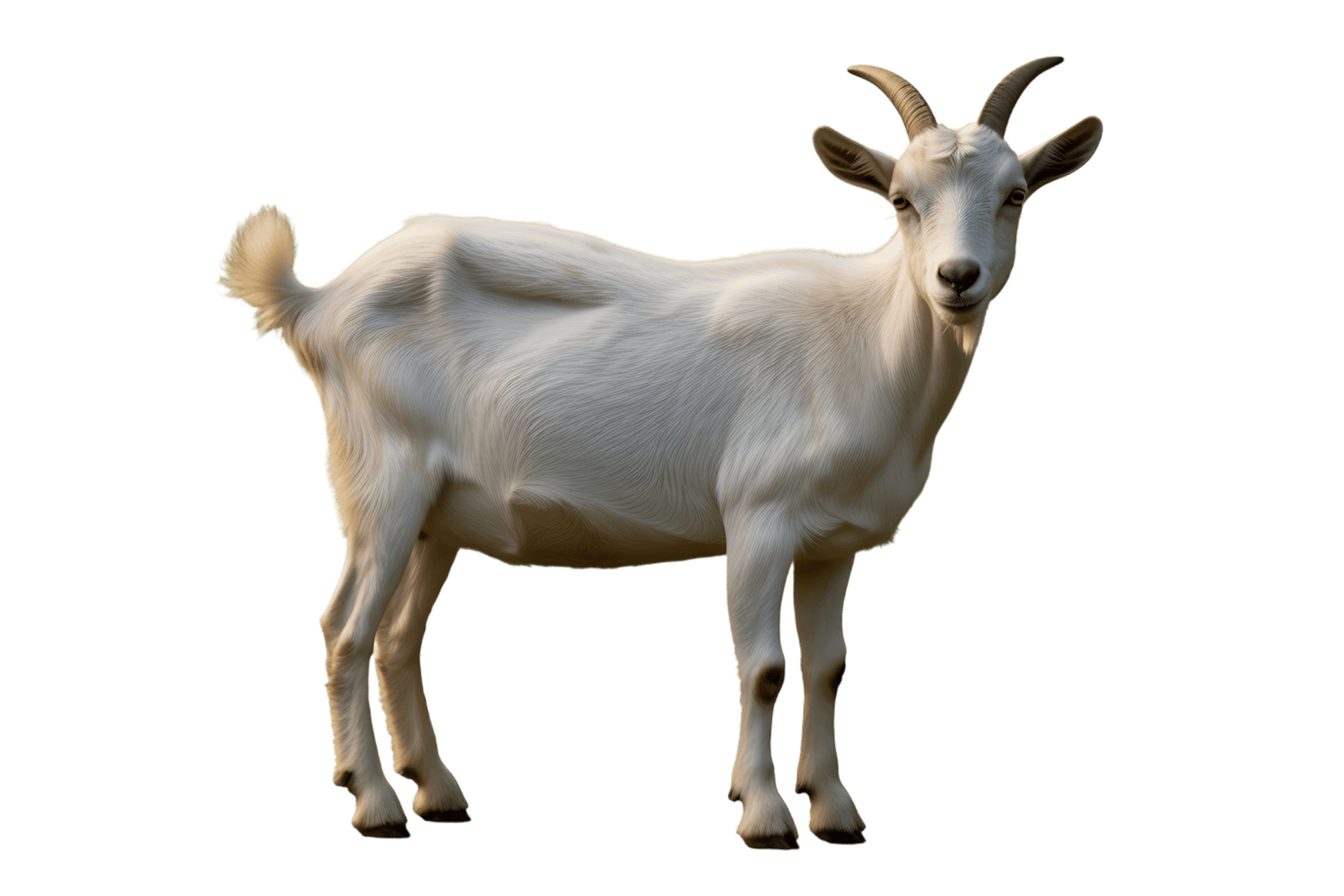 Standing white goat animal with horns