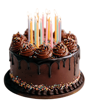Delicious chocolate cake with candles.