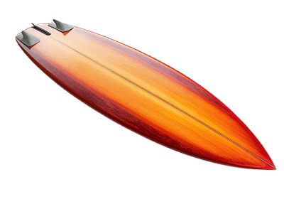Orange surfboard isolated on black background