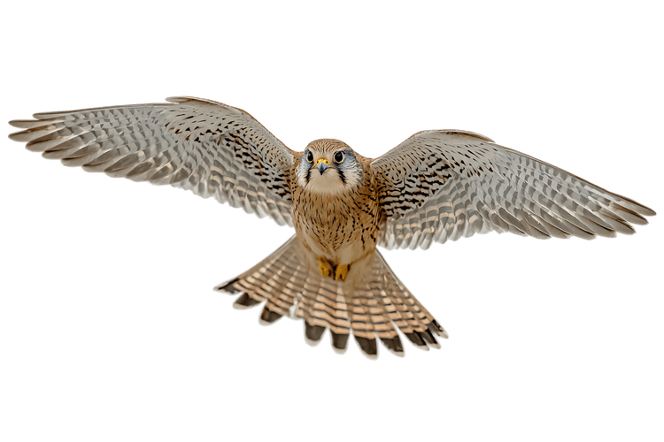 Kestrel in flight, isolated on black background