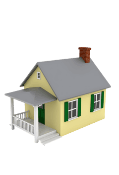 Small yellow house with porch and green shutters