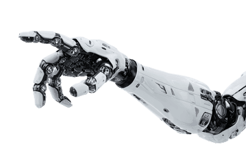 Close up of a robotic arm pointing.