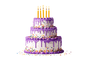 Three-tiered purple birthday cake