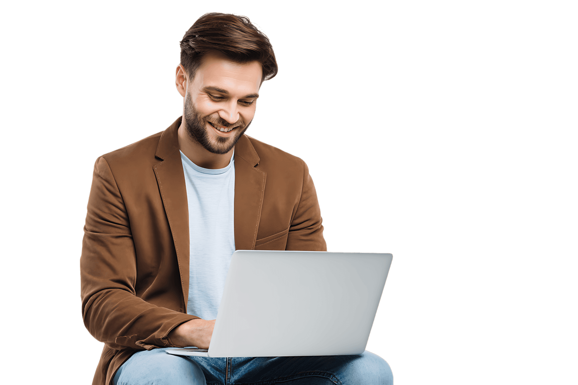 Smiling man working on laptop