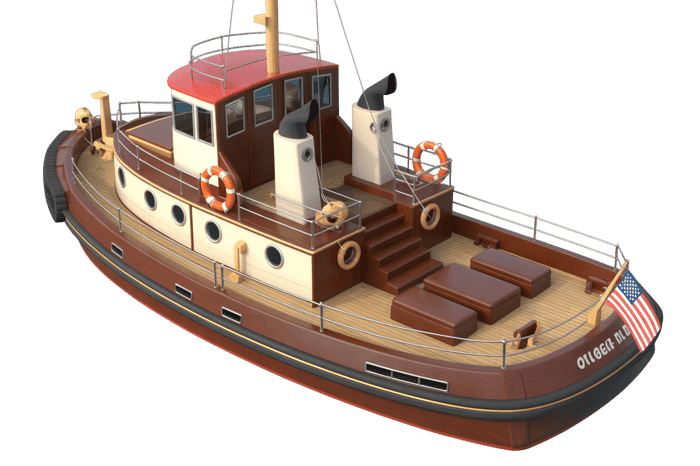 Classic tugboat illustration with american flag