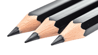 Three sharpened graphite pencils, close up view.  Texture, detail, and art supplies.