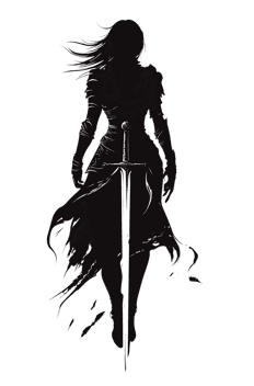 Dark fantasy art of a female warrior with a sword.