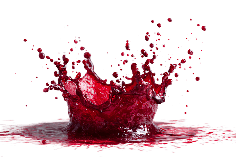 Red liquid splash with droplets, perfect for food and beverage