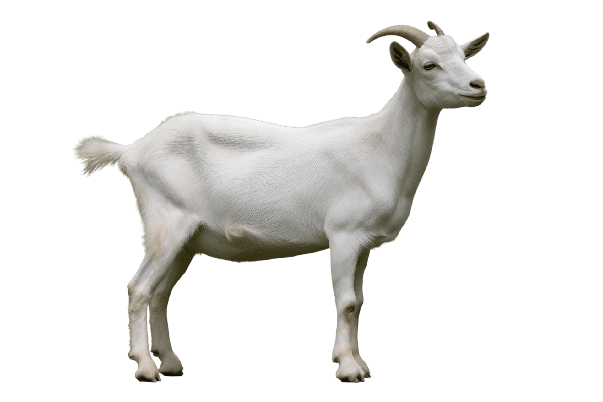 White goat standing in profile