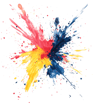 Vibrant paint splatters on black background