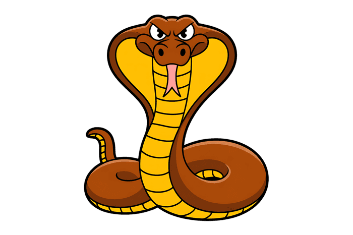 Cartoon illustration of an angry cobra snake