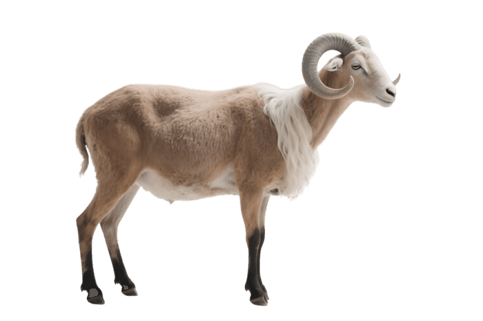 Tan ram with horns on transparent background