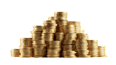 Golden coins stacked high, wealth concept