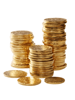 Stacks of shiny gold coins.