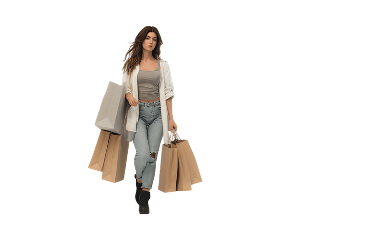 Young woman walking with shopping bags after shopping.