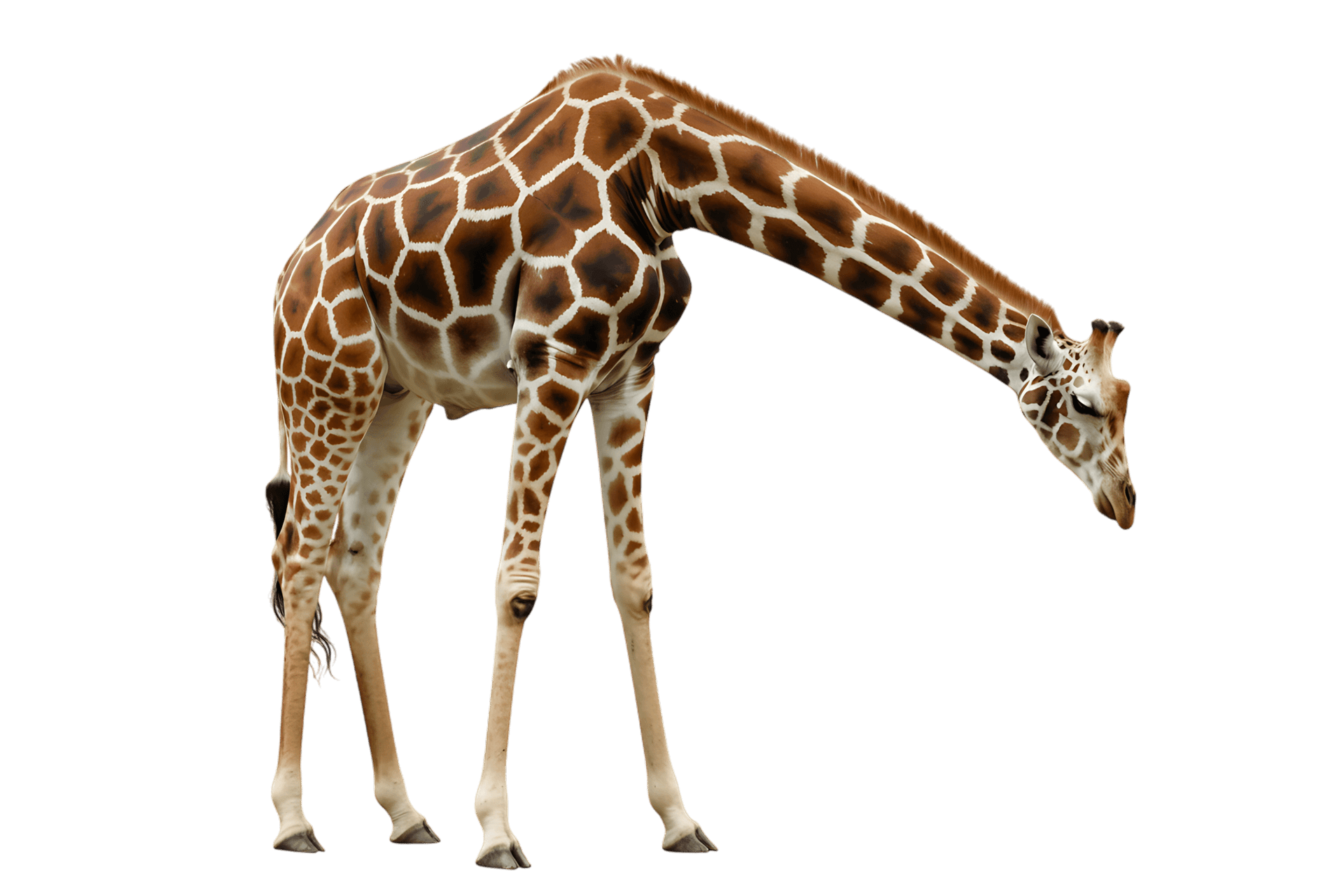 Giraffe with head down on transparent background