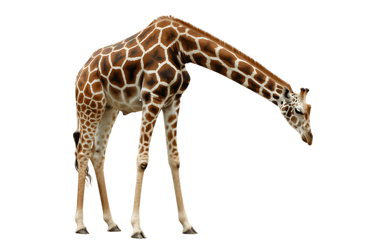 Giraffe with head down on transparent background