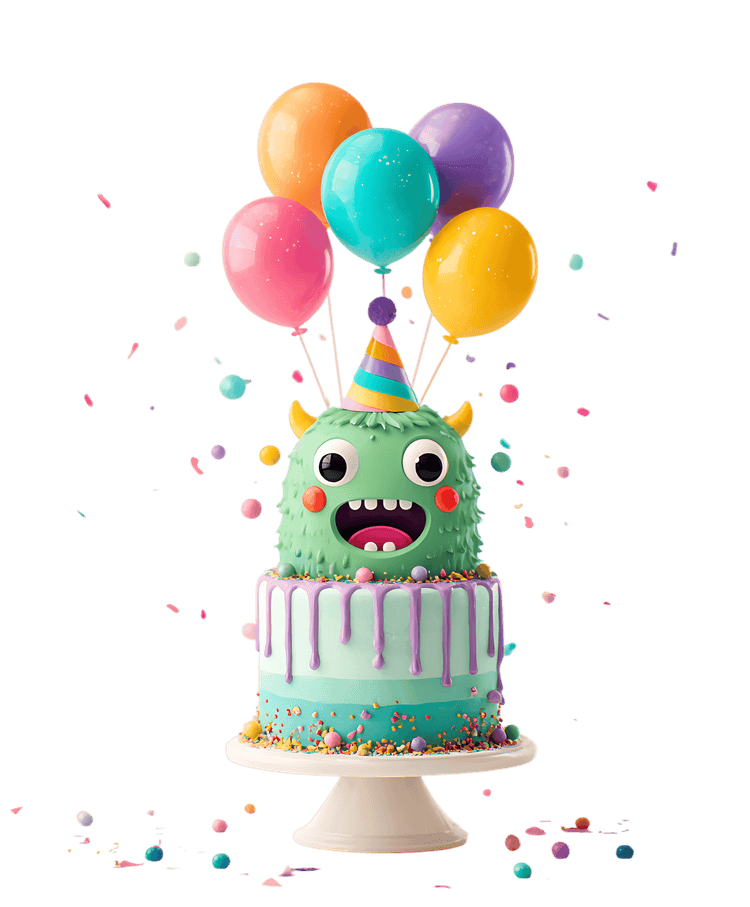 Monster cake with balloons!