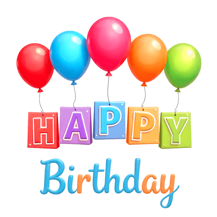 Colorful balloons holding letters spelling 'HAPPY' with 'Birthday' text below, perfect for celebration greetings