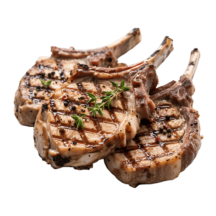 Delicious grilled pork chops with herbs and spices.