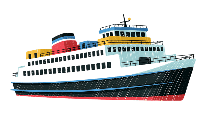 Colorful ship illustration in the rain