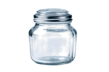 Clear glass jar with a metal lid, perfect for storage or preserving.