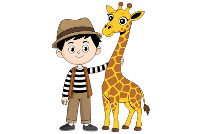 Cartoon boy with giraffe illustration