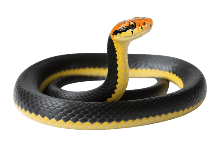 Black and yellow mangrove snake with orange head