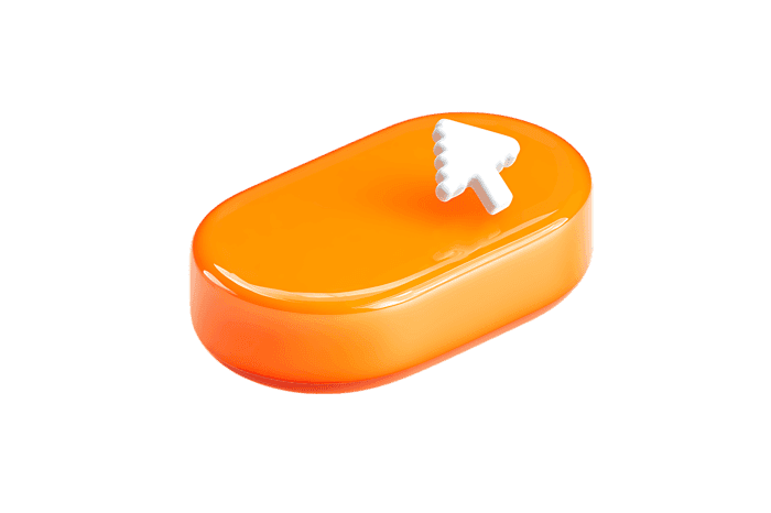 3D render of an orange computer mouse cursor.