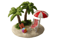 Miniature beach scene with palm trees