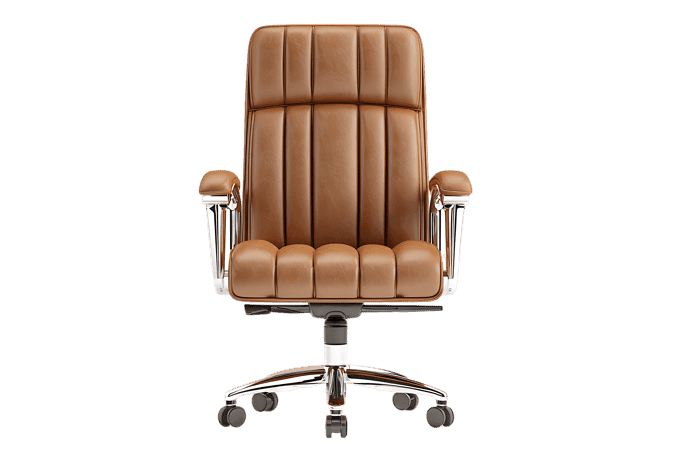 Comfortable and stylish brown leather office chair on a swivel base