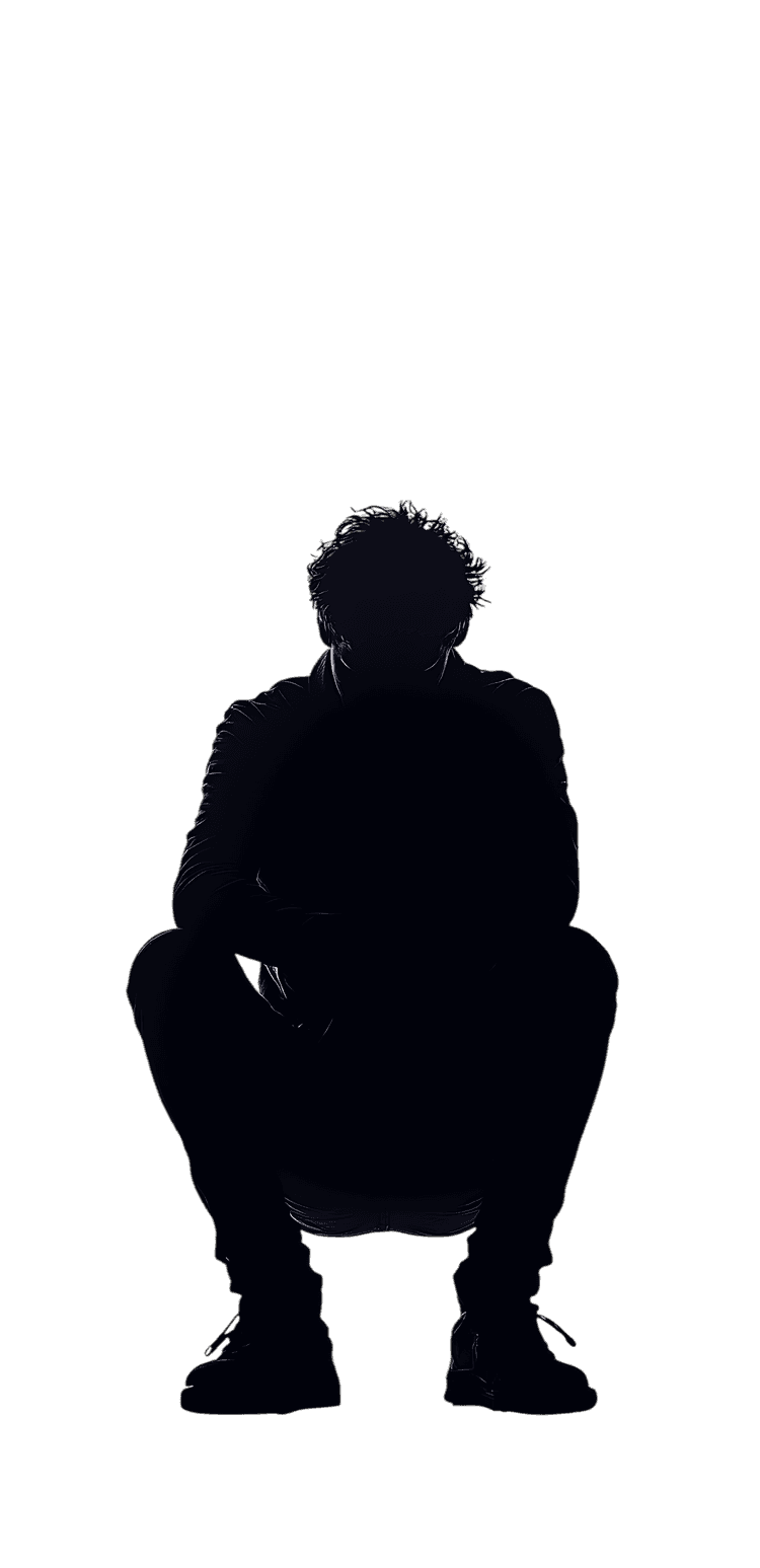 Silhouette of a person crouching in the dark