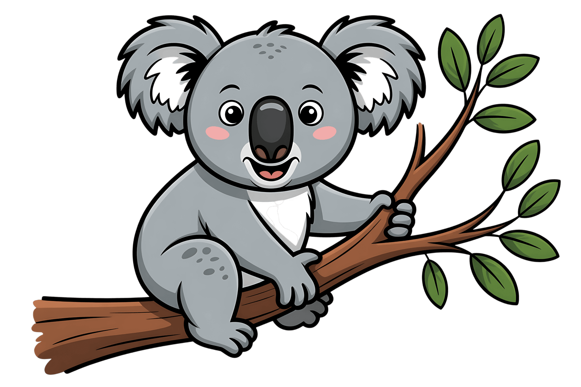 Cartoon koala bear on a branch