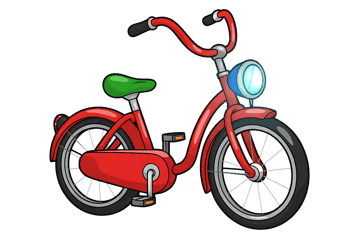Cartoon red bicycle with green seat and headlight