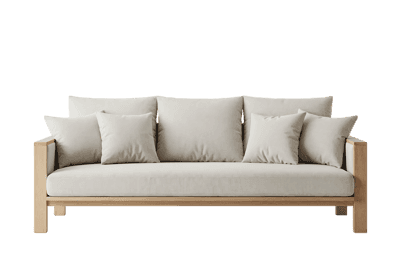 Modern minimalist sofa with light beige cushions