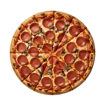 Delicious pepperoni pizza, top view.