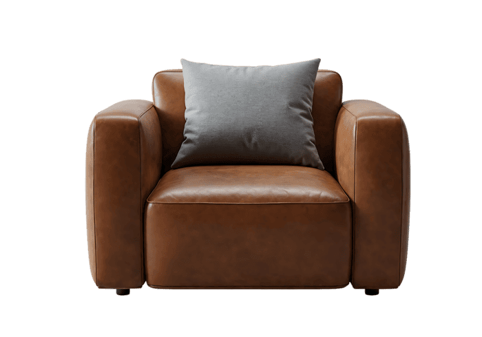 Brown leather armchair with gray cushion218