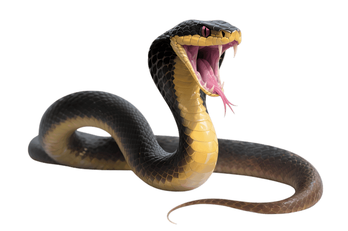 Black and yellow snake with open mouth