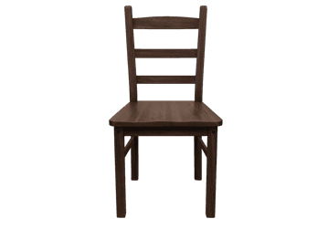 Simple wooden chair, dark brown, isolated on black background.
