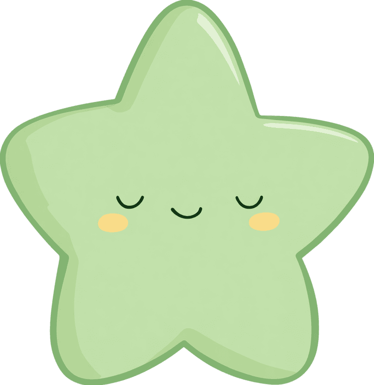 Cute green cartoon star with closed eyes