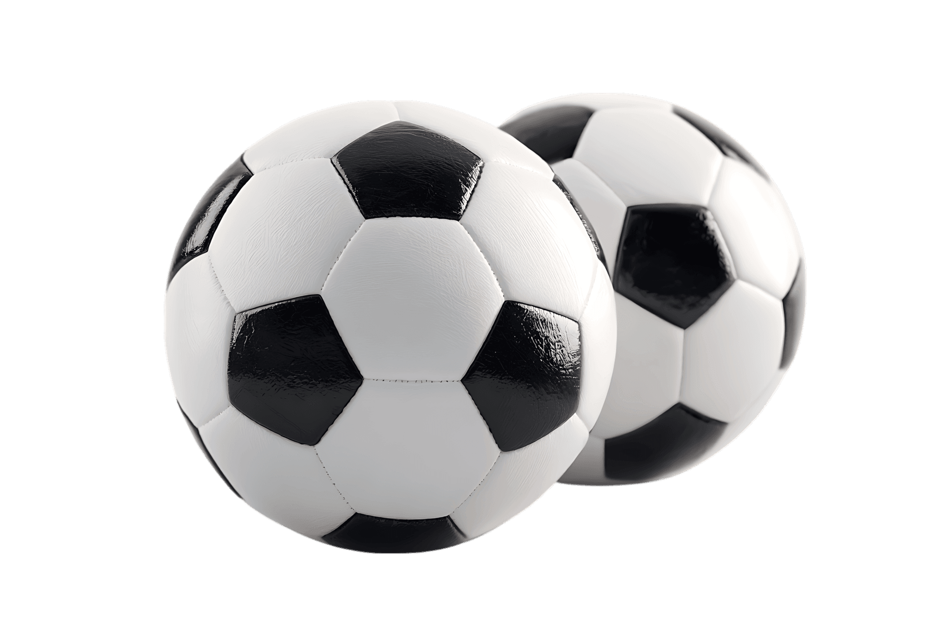 Classic black and white soccer balls, perfect for sports themes.